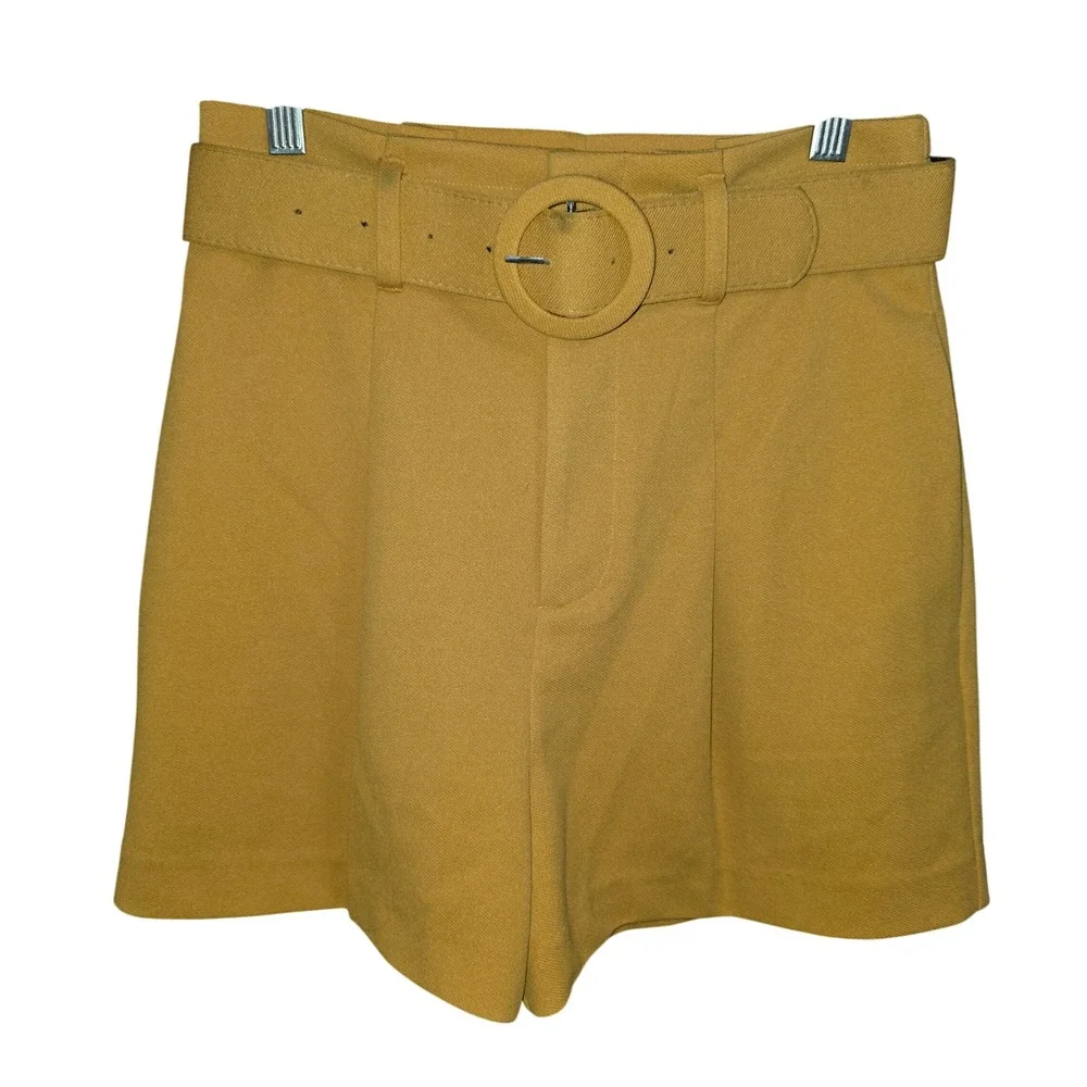 Endless Rose Mustard Yellow High Waisted Belted Tailored Shorts Buckle Small‎